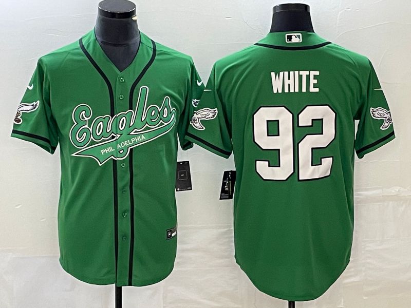 Men Philadelphia Eagles #92 White Green Co Branding Game NFL Jersey style 1